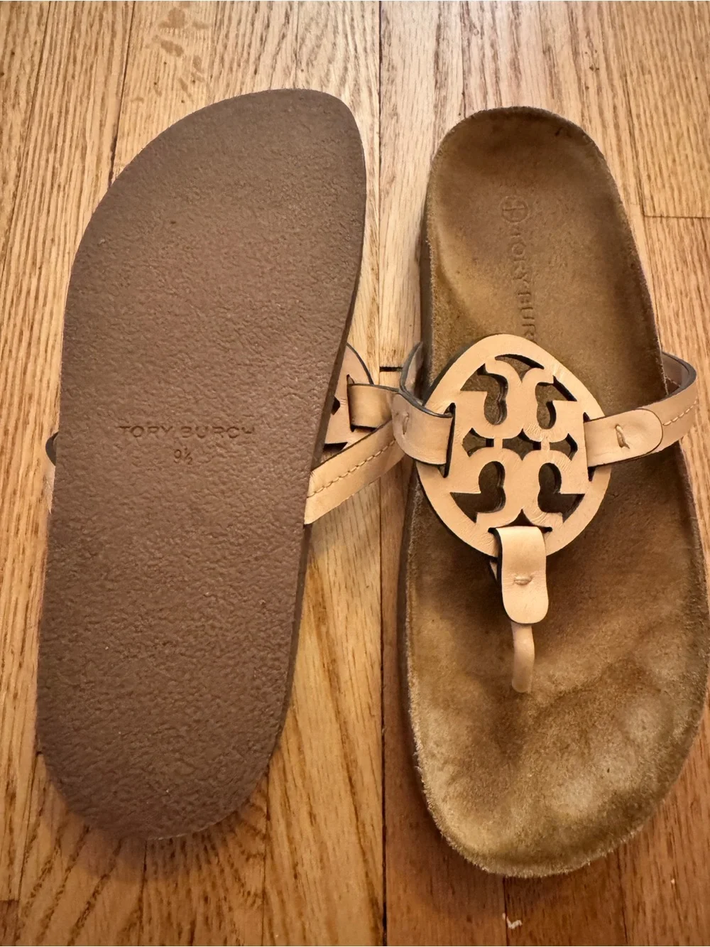 Tory Burch Cream Leather Logo Cloud Miller Sandals